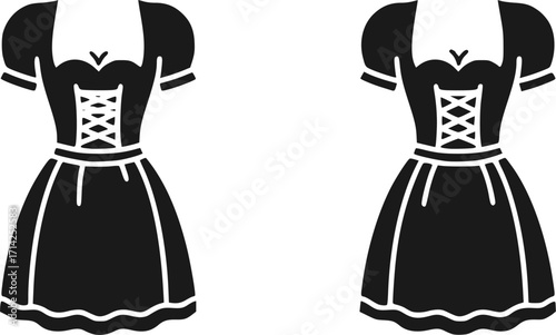 Oktoberfest national dress solid icon, Oktoberfest concept, Bavarian Woman dress sign, German traditional national clothing icon in glyph style. Vector black silhouette. with white background