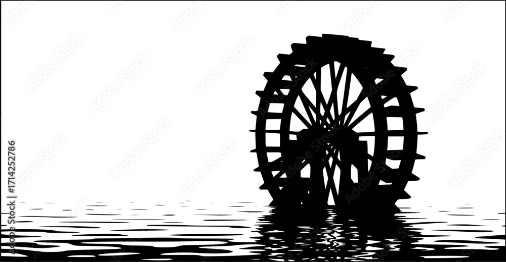 Fototapeta premium waterwheel Vector Black silhouettes. with white background 