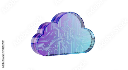 A digital cloud icon with circuit board pattern isolated on white isolated on transparent background