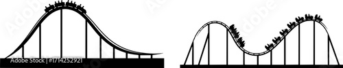 Vector roller coaster ride silhouette park. Rollercoaster icon illustration skyline concept Vector Black silhouettes. with white background
