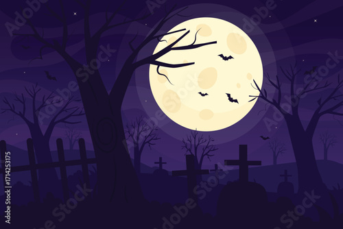 Halloween tree and tombstone silhouette illustration