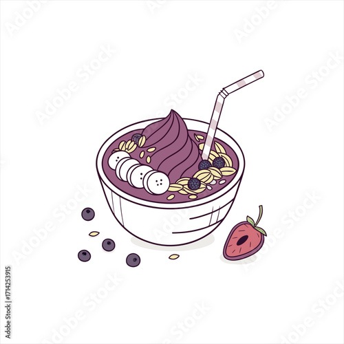Delicious acai bowl with fruits and granola healthy breakfast