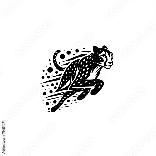 Dynamic black and white cheetah illustration in full sprint