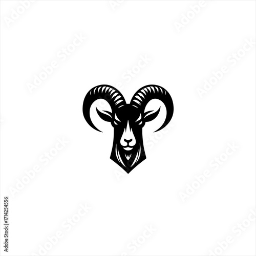 Black ram head silhouette with large curved horns