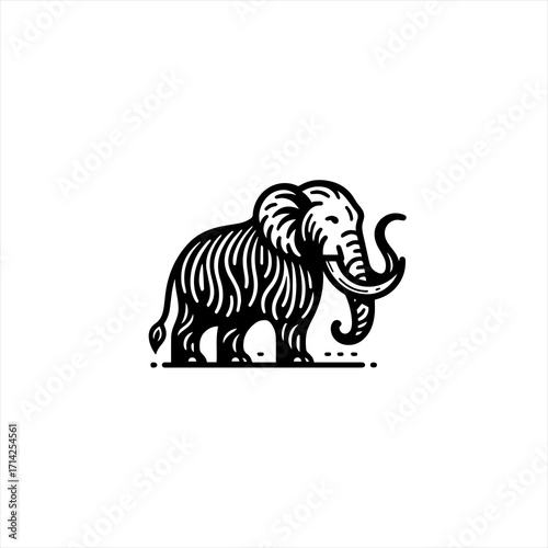 Stylized mammoth illustration in black and white