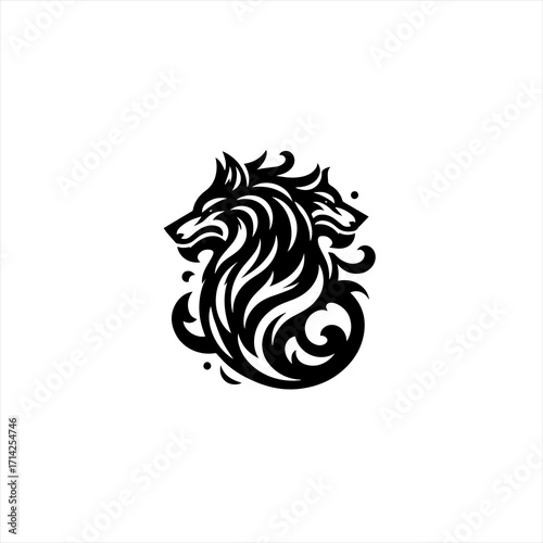 Wallpaper Mural Stylized black wolf heads emblem with tribal flames Torontodigital.ca