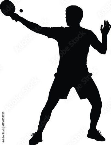 Table tennis player silhouette action, ping pong sports man, athletic game figure, competitive racket ball match illustration
