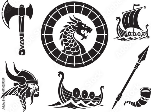 Viking warrior emblems set for Norse mythology lovers