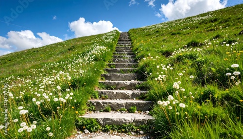 Sunny steps to a summit