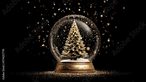 Magical snow globe digital animation with lantern isolated on the black background