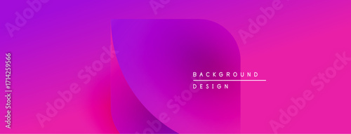 Vibrant gradient background. Pink, purple hues blend smoothly. Minimalist design features text, abstract shape. Modern aesthetic.