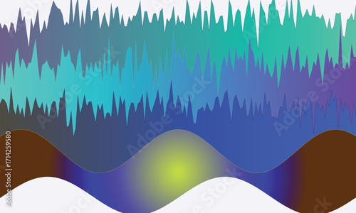 Abstract Gradient Layers With Jagged Top And Wavy Bottom With Sun Keywords: abstract, background