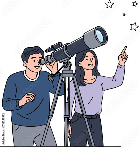 Stargazing, telescope, night sky, astronomy, stars, tripod, observation, science, celestial, moon, space, outdoor, hobby, universe, exploration, education, skywatching, cosmic, activity, discovery