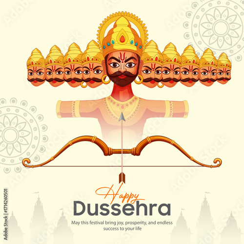 Vector illustration of Ravana effigy with ten heads for Dussehra festival celebration in India