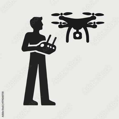 Drone Operator Silhouette Vector with Remote Control