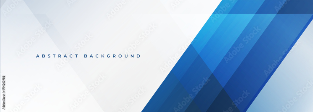 Fototapeta premium White modern abstract wide banner with blue line and geometric shapes. White and blue abstract background. Vector illustration