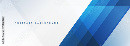 White modern abstract wide banner with blue line and geometric shapes. White and blue abstract background. Vector illustration