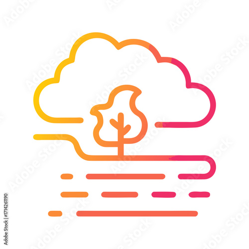 Minimalistic tree and cloud illustration in gradient colors  