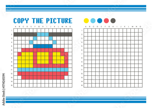 Copy the picture grid drawing worksheet for kids. Pixel art gondola lift