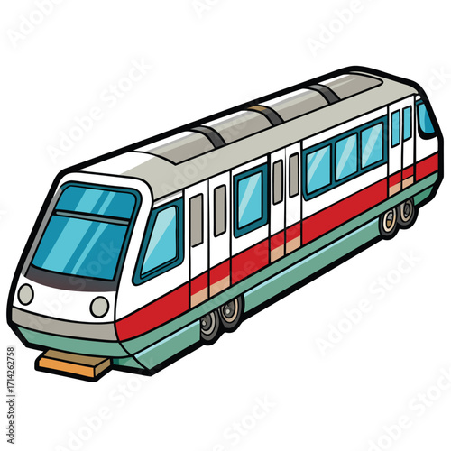 Modern commuter train with blue windows and red stripe public transport urban