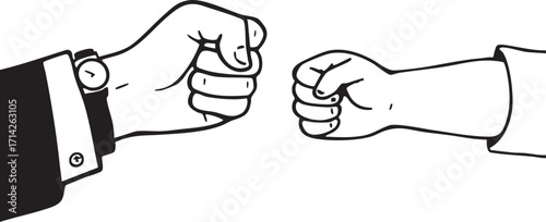 Father and Child Fist Bump Vector – Black-and-White Symbol of Bonding, Trust, and Celebration for Father’s Day and Family Connection