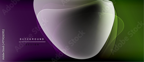 Abstract background features flowing shapes, purple, green hues. Soft gradients create dynamic visual effect. Minimalist design.