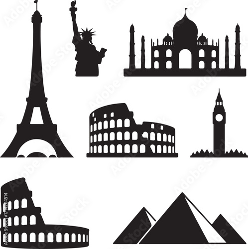 Explore famous landmarks around the world icons