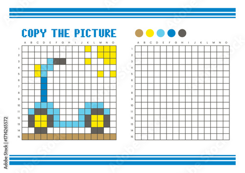Copy the picture grid drawing worksheet for kids. Pixel art kids scooter