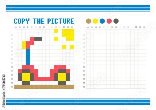 Copy the picture grid drawing worksheet for kids. Pixel art kids scooter