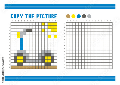 Copy the picture grid drawing worksheet for kids. Pixel art kids scooter