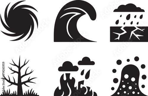 Natural disaster icons showing extreme weather