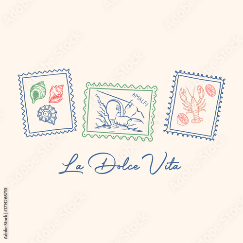 La Dolce Vita Stamp Illustration - Vintage Italian Travel Slogan