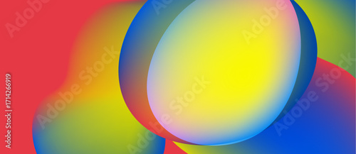 Abstract colorful shapes overlap. Vibrant hues blend, creating smooth gradients. Dynamic composition, modern aesthetic.