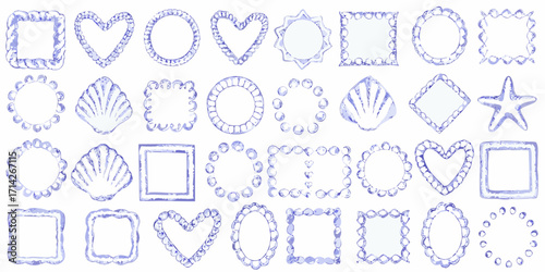 Collection of decorative blue watercolor frames and borders in various shapes and styles