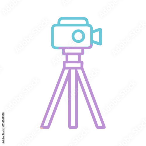 Camera on tripod in pastel colors with minimalist design  