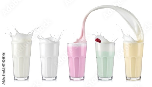 Milk shake splash in glasses