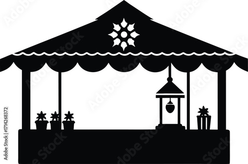Christmas market stall silhouette vector illustration