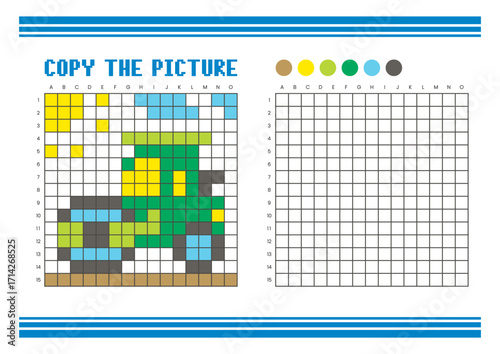 Copy the picture grid drawing worksheet for kids. Pixel art road roller