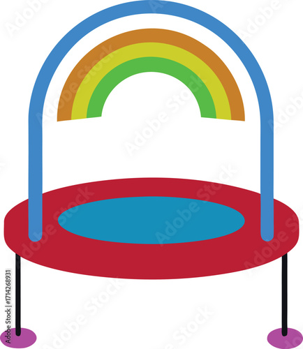 Colorful Trampoline with Safety Bar and Rainbow Design Offers a Fun and Safe Play Experience for Children