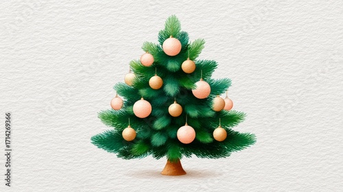 Christmas tree decorated with gold ornaments on a textured background  