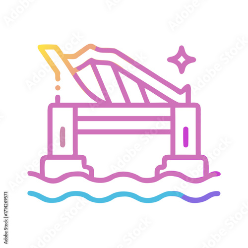 Water slide icon with colorful gradient design and waves  