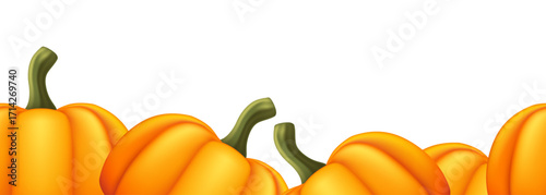 Pumpkin seamless border. Vector background isolated on white.