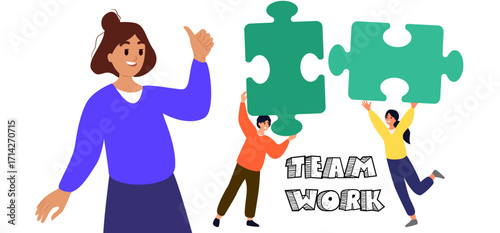 Happy business team, colleagues rejoicing success, achievement, victory, progress at work together. Good successful teamwork concept. Vector illustration