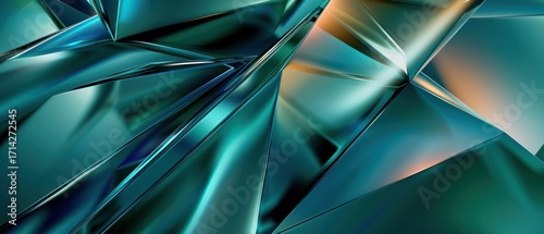 Teal and Blue green 3D Render. metallic glass glossy texture abstract geometric.