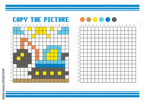 Copy the picture grid drawing worksheet for kids. Pixel art wrecking ball crane