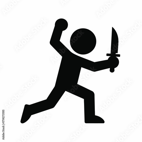 Vector silhouette illustration of a person attacking with a knife scalable eps graphic silhouette vector illustration white background