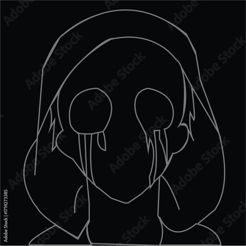 Minimal Halloween Witch Face with Hat Vector