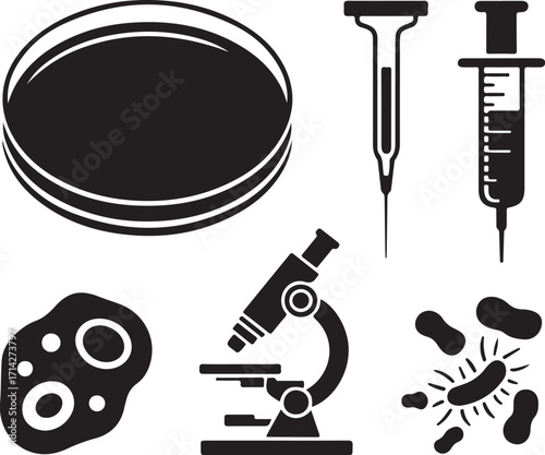 Essential medical instruments in black and white