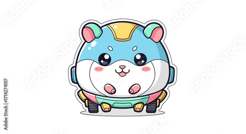 Charming and cute mecha character illustration depicting an adorable hamster-inspired robotic vehicle, perfect for playful designs and creative projects