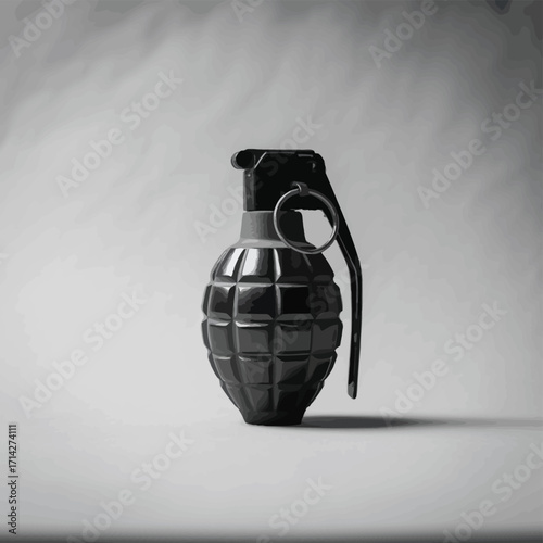 Black and white vector illustration of a grenade iconic symbol for danger and conflict silhouette vector illustration white background